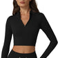 QINSEN Workout Sets for Women 2 Piece Seamless Long Sleeve Crop Tops Ribbed High Waist Leggings