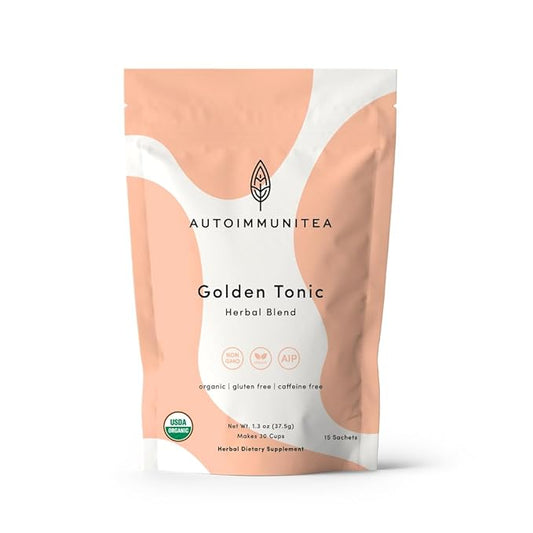 Organic Turmeric Ginger Tea - AIP diet, Whole 30, Paleo friendly, Golden Tonic Herbal Blend - Ayurvedic rooibos herbs, 100% Organic Gluten-Free