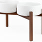 SPUNKYJUNKY Raised Ceramic Dog Bowls Set with Non-Slip Acacia Wood Stand for Large Sized Dog(60.87 OZ, White)