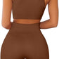 QINSEN Workout Outfits for Women 2 Piece Ribbed Seamless Crop Tank High Waist Yoga Leggings Sets