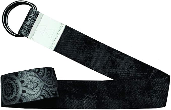 YOGA DESIGN LAB | The Yoga Strap | Luxurious, Extra Long, Super Soft, Eco Printed | Studio Quality, Adjustable | Safely Stretch Further and Hold Longer | 8 ft Long (Mandala Black, 8ft)