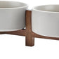 SPUNKYJUNKY Ceramic Dog Bowls Set with Acacia Wood Stand - Raised Dog Food and Water Bowl for Small Dogs (13.52 OZ, Gray)