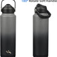 Insulated Water Bottle with Straw Lid,40 oz Stainless Steel Vacuum Metal Bottle with Silicone Handle,Gray Black
