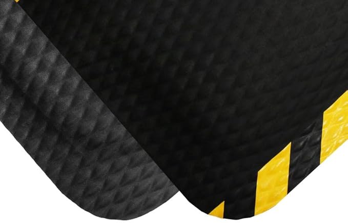 American Floor Mats Hog Heaven Premium 7/8" Black & Yellow Border 4' x 8' Nitrile Backed Anti-Fatigue Comfort Mat