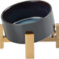 SPUNKYJUNKY 15° Slanted Ceramic Dog and Cat Bowl with Wooden Stand, Tilted Bulldog Food and Water Bowl No Slip Non-Spill for Cats Medium Dogs Big Face Pets 28.7 OZ (3.6 Cups, Starry Blue)