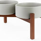 SPUNKYJUNKY Raised Ceramic Dog Bowls Set with Non-Slip Acacia Wood Stand for Medium Sized Dog(42.27 OZ, Gray)