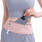 Running Belt for Women & Men - Slim Phone running belt with Water-Resistant Phone Holder, 3 pockets Adjustable Waist Strap, Reflective Safety Design for Running, Hiking, Travel，Fitness (Pink)
