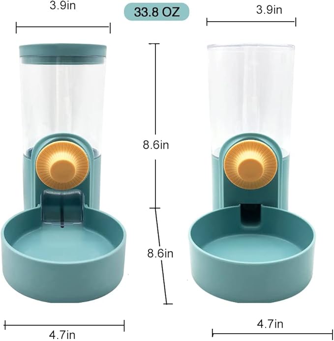 Pet Hanging Automatic Feeders Drinking Bowls 40oz, Auto Gravity Pet Feeding Water Set, Cage Pet Feeding Bowls Dispenser for Cats Dogs Puppy, Rabbit Hamsters Chinchilla Hedgehog (Green-Water)