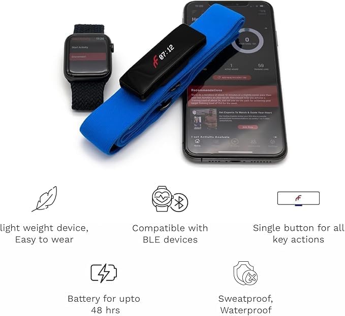 Frontier X2 Smart Heart Rate Monitor Chest Strap, Wireless Heart Health Monitor with Strain, Breathing Rate, and Fitness Tracking with Continuous Heart Rate Monitoring
