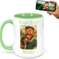 Personalized Coffee Mug, Custom Photo Caricature Gift, Funny Customized Coffee Gift for Men & Women, Custom Mugs with Pictures, Light Green 15oz Customized Ceramic Tea Cup