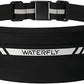 WATERFLY Running Belt Fanny Pack: Slim Breathable 4 Pocket Waist Bag for Men Women Sport Workout Exercise Fitness Phone Holder - Runner Marathon Jogging Waistband Fits ALL Phones Black