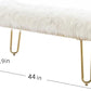 42.5Inch White Bedroom Bench, Benches for Bedroom White Faux Fur Upholstered Bed end Bench, Tufting Bench Indoor Bench with Metal Legs for Living Room Bedroom Dining Room Entryway