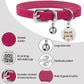 BRONZEDOG Leather Cat Collar with Removable Bells Non Breakaway Kitten QR Tag for Girl Boy (7" - 9" for Cats, Pink & Silver)