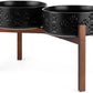 SPUNKYJUNKY Ceramic Elevated Dog Bowl Set with Acacia Wood Stand for Food and Water for Large Dogs (60.87 OZ, Black, Dog Paw Pattern)