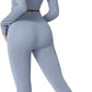 QINSEN Workout Sets for Women 2 Piece Seamless Long Sleeve Crop Tops Ribbed High Waist Leggings