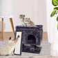 SYANDLVY Small Cat Tree for Indoor Cats Large Adult, Activity Tower with Scratching Post, Modern House with Padded Perch, Kittens Condo with Board, Cat Cave (Smoky Grey)