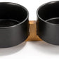 SPUNKYJUNKY Ceramic Dog and Cat Bowl Set with Wooden Stand, Modern Cute Weighted Food Water Set for Large Size Dogs (7.6 Cups, 2 × Black)