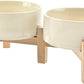 SPUNKYJUNKY Elevated Dog Bowls Ceramic, 5.1'' Dogs and Cat Food Water Bowls Raised with Non-Slip Bamboo Stand for Puppy Small Sized Breed Microwave Dishwasher Safe - 13.5 OZ,Beige