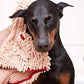 Soggy Doggy Super Shammy Dog Towel - Microfiber Chenille Towel for Drying Dogs and Cleaning Paws - Fast Drying with Hand Pockets for Ease (Beige/Red Trim, 31” x 14”)