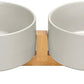 SPUNKYJUNKY Ceramic Dog and Cat Bowl Set with Wooden Stand, Modern Cute Weighted Food Water Set for Large Size Dogs (7.6 Cups, 2 × Grey)