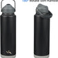Insulated Water Bottle with Straw Lid,40 oz Stainless Steel Vacuum Metal Bottle with Silicone Handle,Black