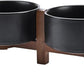 SPUNKYJUNKY Ceramic Dog Bowls with Acacia Wood Stand - Raised Dog Food and Water Bowl Set for Medium Dogs (28.74 OZ, Black)