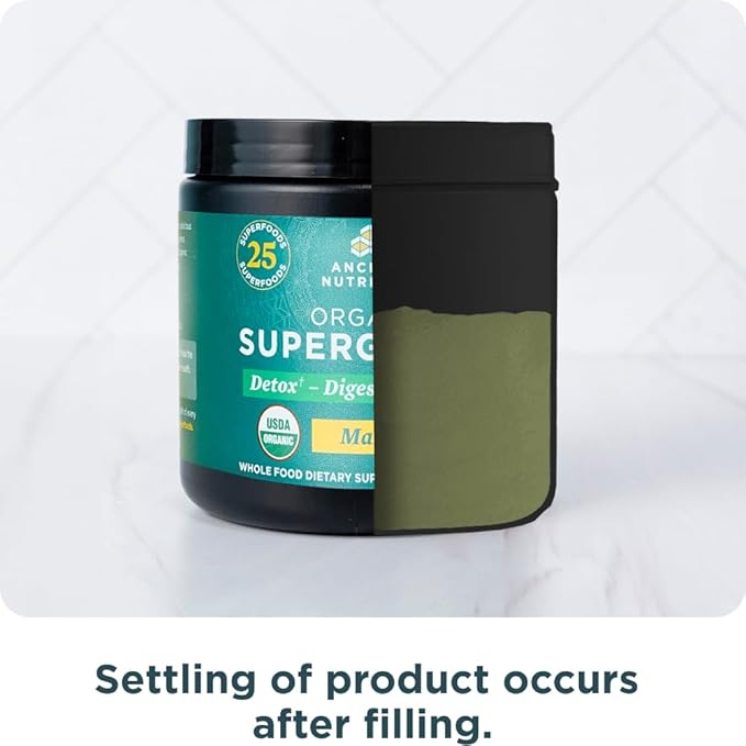 Ancient Nutrition SuperGreens Powder with Probiotics, Organic Mango Flavor Greens, Made from Real Fruits, Vegetables and Herbs, Digestive and Energy Support, 12 Servings, 3.3oz