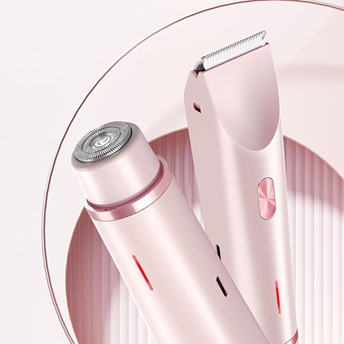 Bikini Trimmer for Women 2025 Upgrade Dual Head Shaver Women Ceramic Blades 2-in-1 Women's Body Shaver Electric Razor 90min Cordless Runtime Waterproof Travel Grooming Kit (Pink)