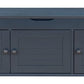 Storage Bench with 3 Shutter-Shaped Doors, Pine Wood Shoe Bench with Removable Cushion and Hidden Storage Space for Entryway Living Room 43.5" L * 16" W * 18" H, Antique Navy