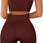QINSEN Workout Outfits for Women 2 Piece Ribbed Seamless Crop Tank High Waist Yoga Leggings Sets