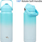 Insulated Water Bottle with Straw Lid,24 oz Stainless Steel Vacuum Metal Bottle with Silicone Handle,Sea Salt