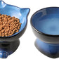 Nihow Elevated Cat/Dog Bowls Set : 6.2 Inch Ceramic Raised Cat Food & Water Bowl Set for Protecting Pet's Spine - Feeding & Watering Supplies for Cat/Small Size Dog - Elegant Blue & Black (2 PC)