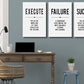 Framed Canvas Wall Art Success Quote, Office Wall Art, Black Large Poster, Positive Motivational Set of 3 Prints, Execute Failure Success Poster, Inspirational Print (D-3pcs,16x24inchx3pcs)