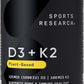 Sports Research® Vitamin D3 + K2 with Coconut MCT Oil | Vegan D3 5000 IU with K2 100 mcg for Bone & Immune Health | Vegan Certified, Soy & Gluten Free - 120 Softgels