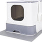 RIZZARI Cat Litter Box Stainless Steel Top-Entry : Leak-Proof Enclosed Design Reduces Odor, for Indoor Cats & Owners (White)