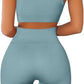 QINSEN Workout Outfits for Women 2 Piece Ribbed Seamless Crop Tank High Waist Yoga Leggings Sets