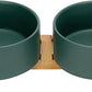 SPUNKYJUNKY Ceramic Dog and Cat Bowl with Wood Stand Non-Slip Matte Glaze Weighted Food Water Set for Cat Medium Dog 28.7 OZ
