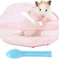 BUCATSTATE Hamster Sand Bath Kit Hamster Sand Bath Container Large Transparent Toilet with Scoop Set Dwarf Hamster Accessory for Small Animals(Pink, Large)