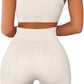 QINSEN Workout Outfits for Women 2 Piece Ribbed Seamless Crop Tank High Waist Yoga Leggings Sets