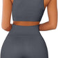 QINSEN Workout Outfits for Women 2 Piece Ribbed Seamless Crop Tank High Waist Yoga Leggings Sets