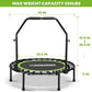 ONETWOFIT Foldable Rebounder Trampoline for Adults, 40/42/45” Mini Fitness Trampoline W/Adjustable Foam Handle Bungees, Quiet Exercise Trampoline for Personal Indoor Workout
