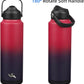 Insulated Water Bottle with Straw Lid,40 oz Stainless Steel Vacuum Metal Bottle with Silicone Handle,Rosy Red