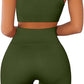 QINSEN Workout Outfits for Women 2 Piece Ribbed Seamless Crop Tank High Waist Yoga Leggings Sets