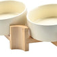 SPUNKYJUNKY 15° Slanted Ceramic Dog and Cat Bowl with Wooden Stand, Tilted Bulldog Food and Water Bowl No Slip Non-Spill for Cats Medium Dogs Big Face Pets 13.5 OZ (1.7 Cups, Beige × 2)