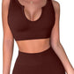 QINSEN Workout Outfits for Women 2 Piece Ribbed Seamless Crop Tank High Waist Yoga Leggings Sets