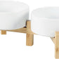 Ceramic Raised Double Bowls Set with Stand, 2 Heights Elevated, Food & Water Bowls for Small Breed Dogs, Cats, Kitty, Weighted Dog Dishes, Pet Bowls(5.1'',13.5oz, White)