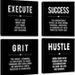 Motivational Grit Success Execute Hustle Quotes Canvas Wall Art -Inspirational Office Wall Art Poster Quotes - Canvas Artwork Picture Print Framed for Home Bedroom Office Wall Decor-12 x12 x4pcs