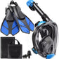 Mask Fins Snorkeling Gear for Adults, Full Face Snorkel Mask & Adjustable Swim Fins Snorkel Set, Panoramic View Snorkel Mask Dry Top Anti-Fog Anti-Leak