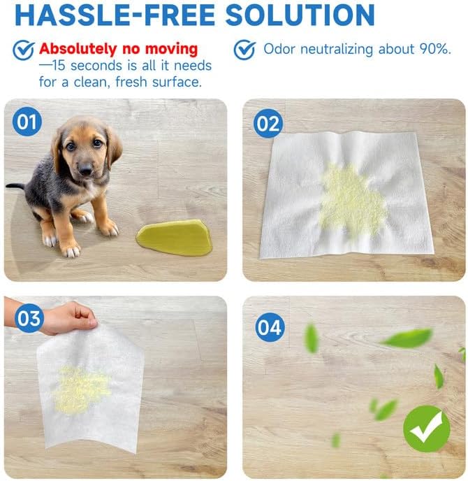 L&W BROS. Easy Clean Pet Quick Absorbent Sheets – Innovative Solution for Mess-Free Cleanup Not Traditional Pee Pads, 12"x10" for Urine and Pet Stain & Odor Remover (50 PCS)