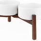 SPUNKYJUNKY Raised Ceramic Dog Bowls Set with Non-Slip Acacia Wood Stand for Medium Sized Dog(42.27 OZ, White)